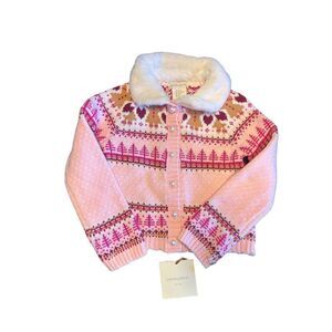 Cynthia Rowley girls pink gingerbread holiday fair isle cardigan sweater xs(4)